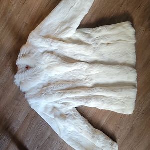 Vintage White Rabbit Fur Coat with satin lining. M